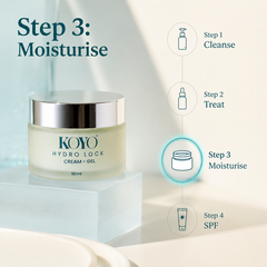 Koyo Hydro Lock Creme Gel as step 3 moisturise in a skincare routine
