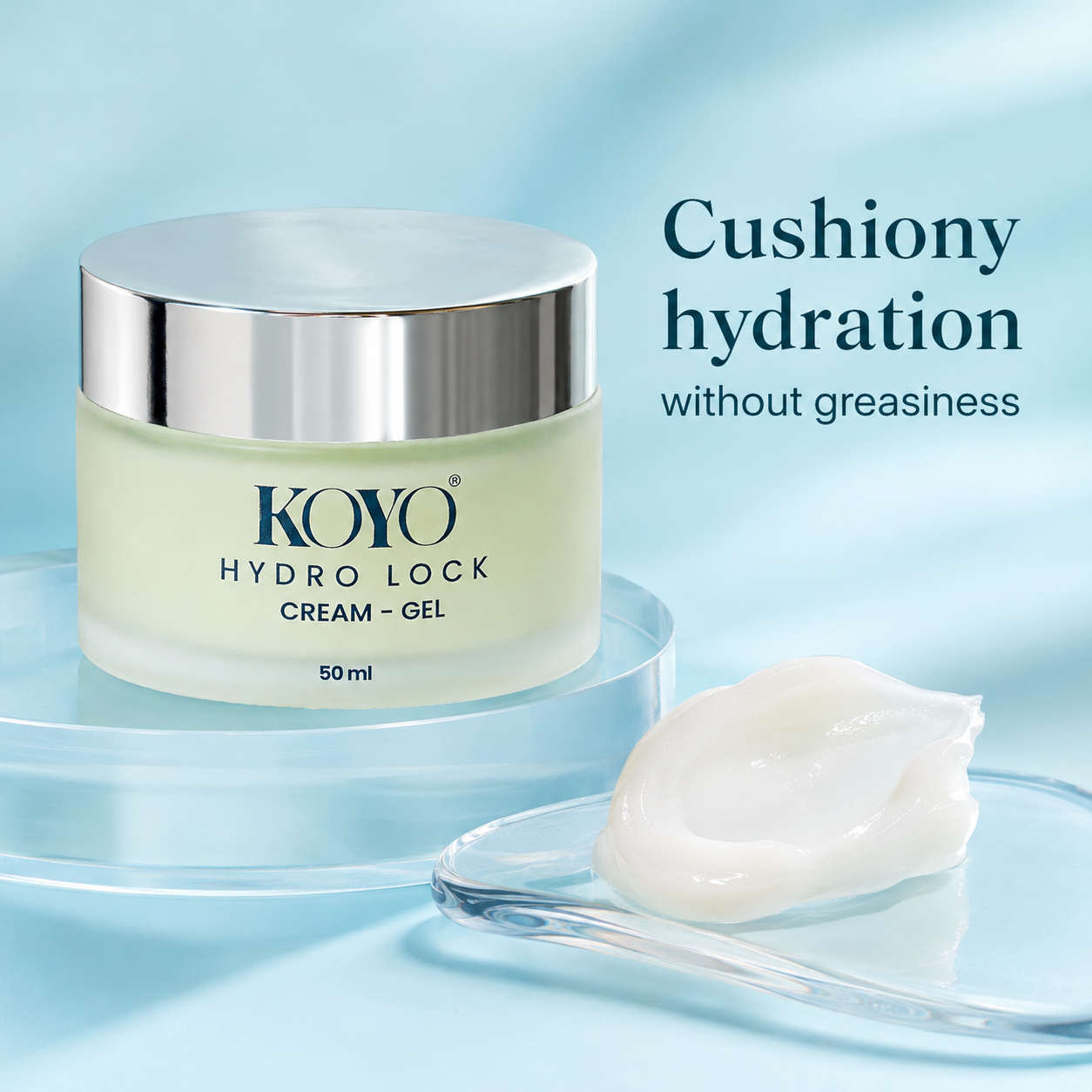 Koyo Hydro Lock Creme Gel texture swatch with cushiony hydration without greasiness