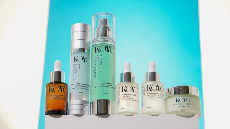 The six-product KOYO Beauty range arranged together